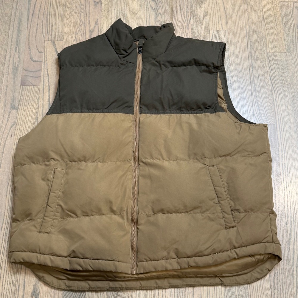 St Johns Bay Mens XXL Puffer Vest Brown tan Full Zip Sleeveless Jacket